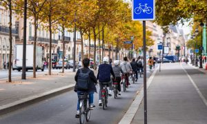 Corporate team on an e-bike tour through Lisbon