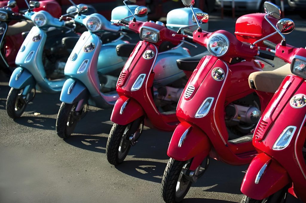 Red and blue Vespa.