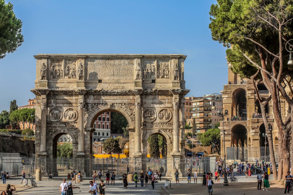 Forum Romanum in Rome Italy with tourists.