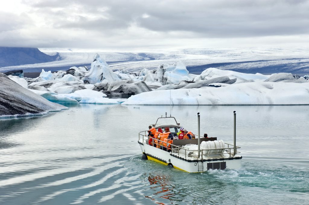 Whale watching on a boat in Iceland.