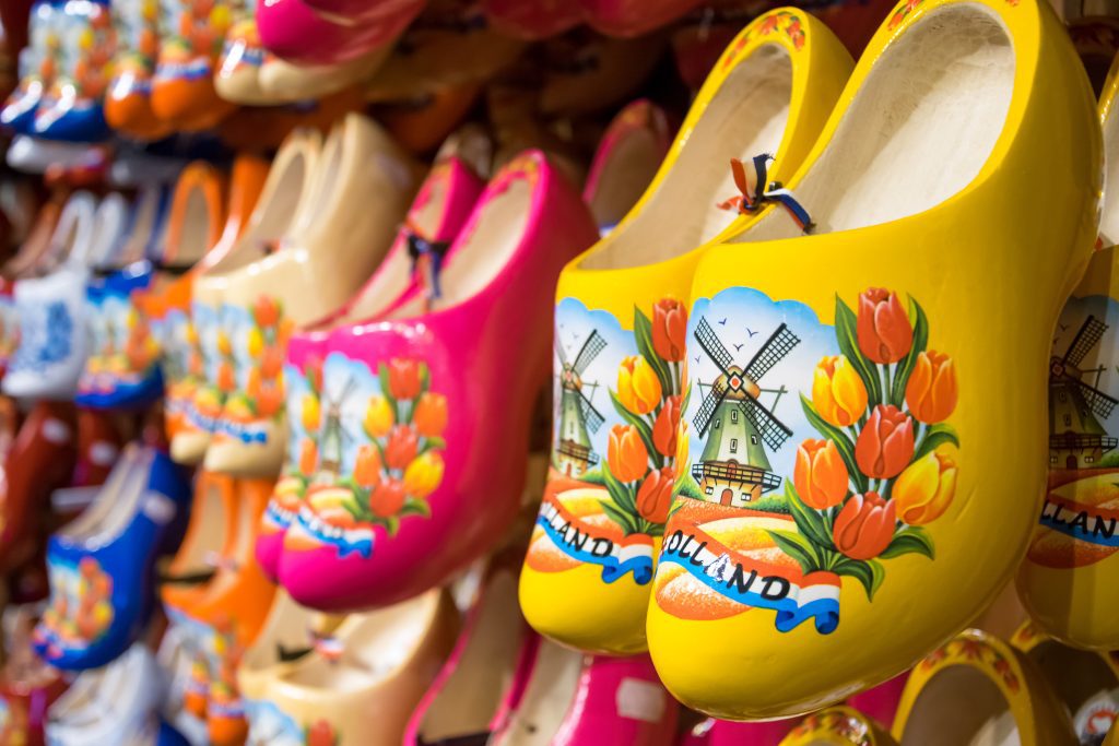 Dutch colorful wooden clogs from Amsterdam, Netherlands.