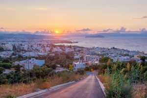 Sunset View Over Rethymno City in Crete.