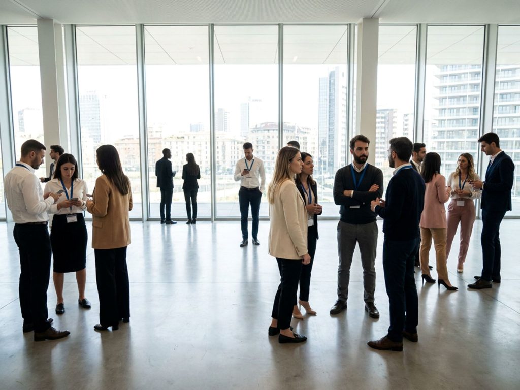 Business event guests at an outdoor conference venue