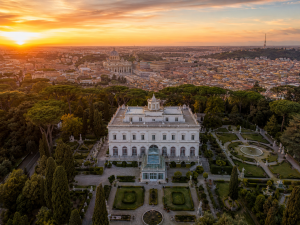 Aerial view of a villa near central Rome.