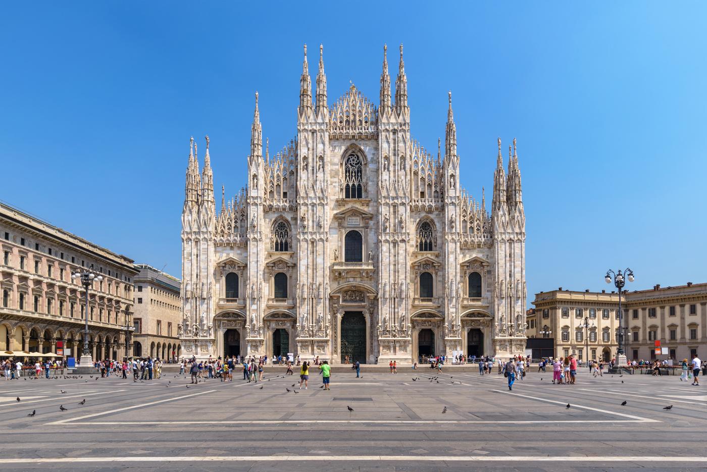 Milan Cathedral and Piazza del Duomo on a clear day